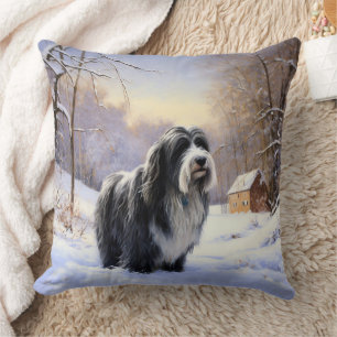 Bearded Collie Låt det snöa jul Kudde