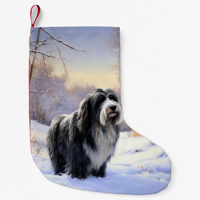 Bearded Collie Låt det snöa jul Liten Julstrumpa (Framsidan)