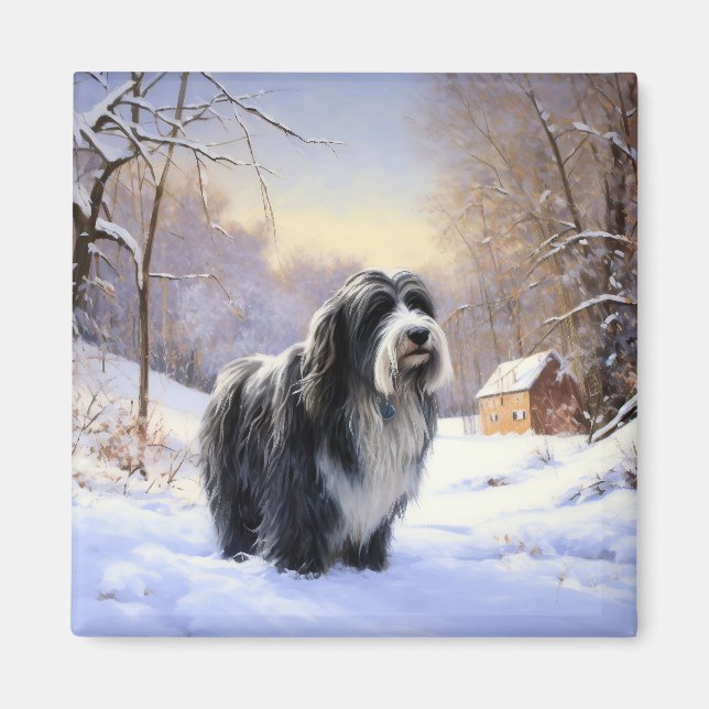 Bearded Collie Låt det snöa jul Magnet (Framsidan)