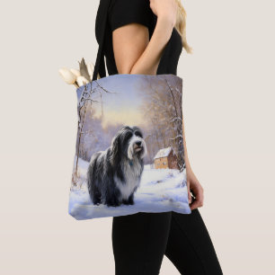 Bearded Collie Låt det snöa jul Tygkasse