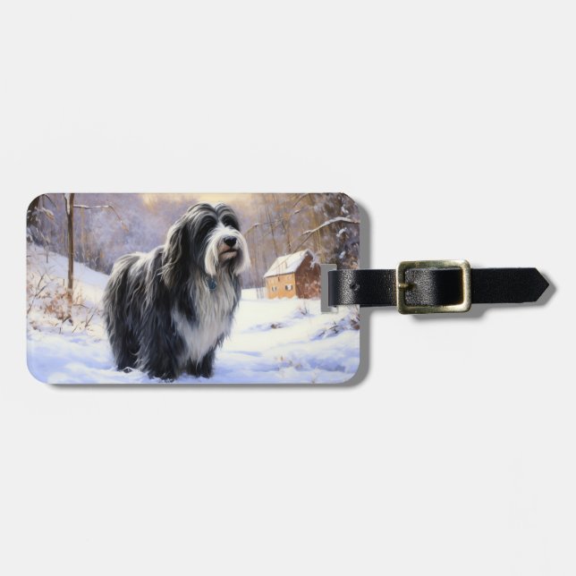 Bearded Collie Let It Snow Jul  Bagagebricka (Horisontell Framsida)