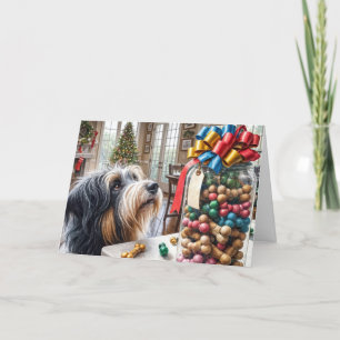 Bearded Collie med julklapp Helgkort