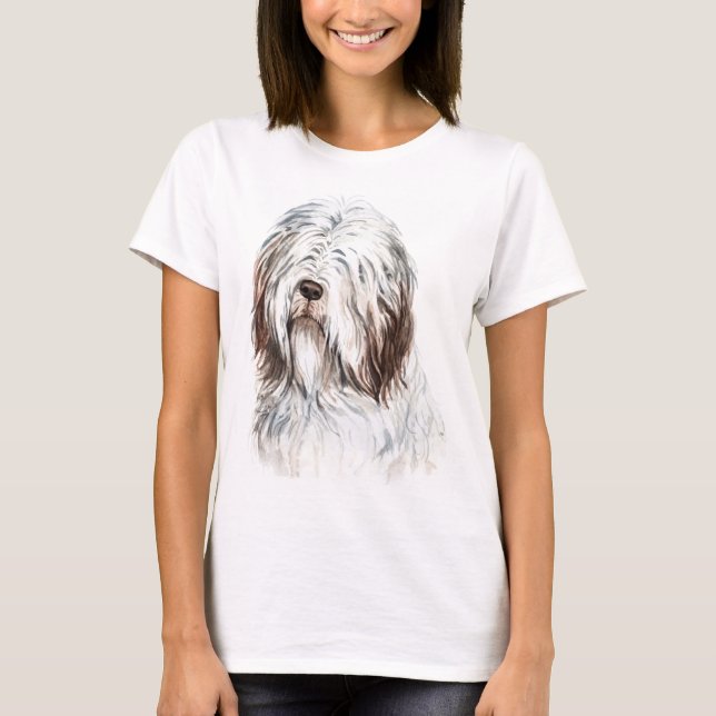 Bearded Collie med vattenfärg T Shirt (Framsida)