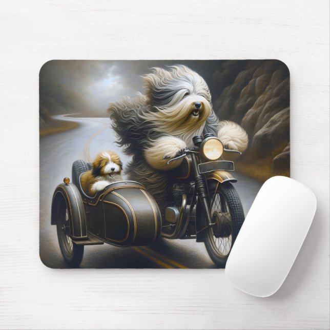 Bearded Collie Motorcycle with Sidecar Musmatta (Med mus)
