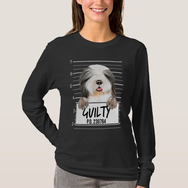 Bearded Collie Mugshot Guilty Hund T Shirt (Framsida)
