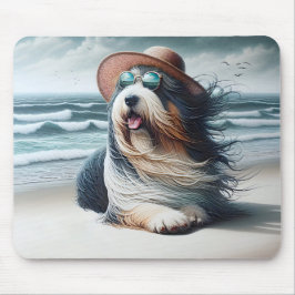 Bearded Collie på stranden Musmatta
