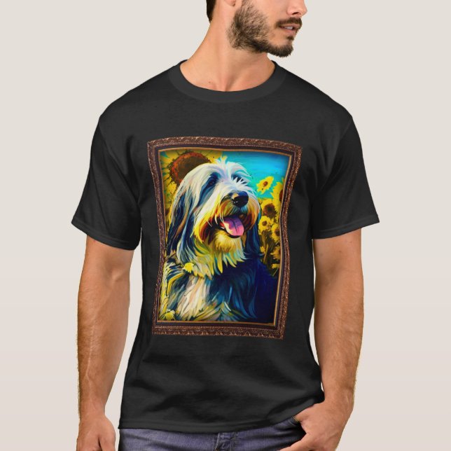 Bearded Collie Painting Sunflower Flower Mom Women T Shirt (Framsida)