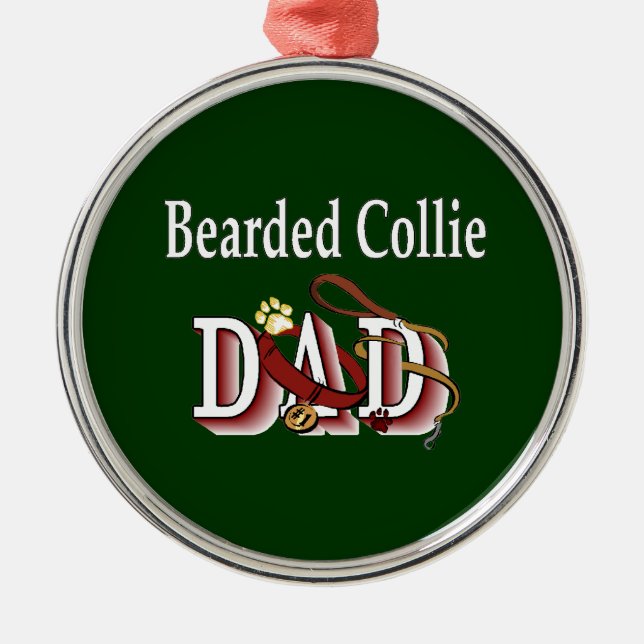 Bearded Collie Pappa Julgransprydnad Metall (Framsidan)