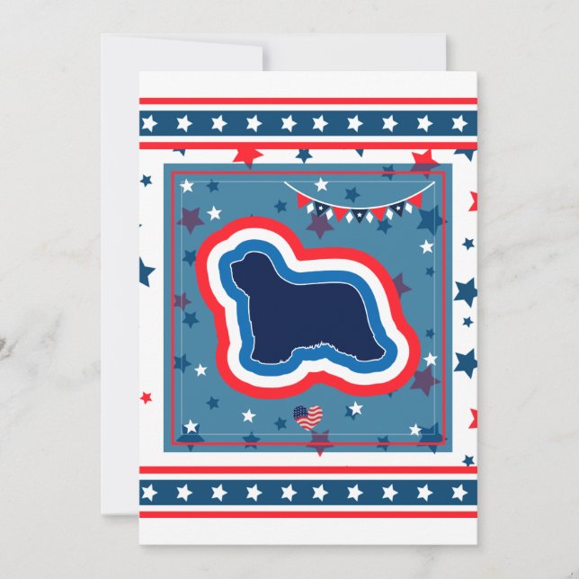 Bearded Collie Patriotisk Röd Vit Blå 4:e Juli Julkort (Framsida)