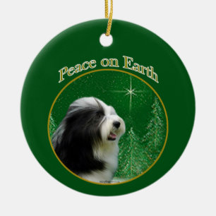 Bearded Collie Peace Julgransprydnad Keramik