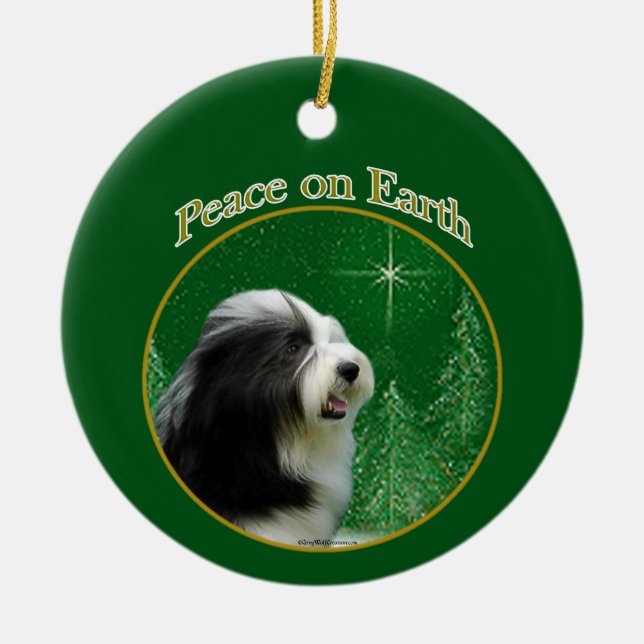 Bearded Collie Peace Julgransprydnad Keramik (Framsidan)