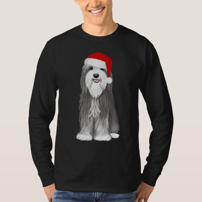 Bearded Collie Santa Hund Helgdag T Shirt (Framsida)