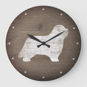 Bearded Collie Silhouette Rustic Stil Stor Klocka