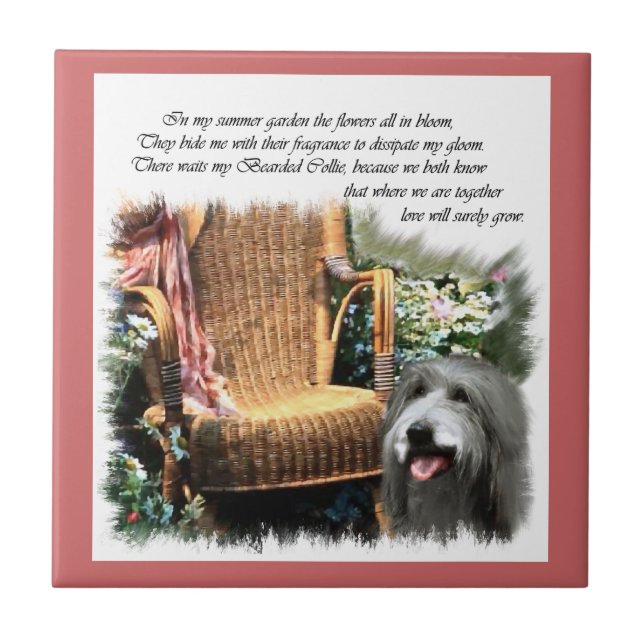 Bearded Collie Summer Garden Kakelplatta (Framsidan)