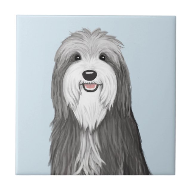 Bearded Collie Tecknad hund Kakelplatta (Framsidan)