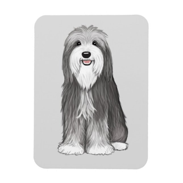 Bearded Collie Tecknad hund Magnet (Vertikal)
