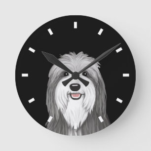 Bearded Collie Tecknad hund Rund Klocka