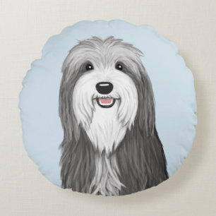 Bearded Collie Tecknad hund Rund Kudde