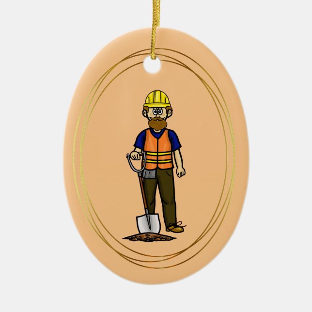 Bearded Construction Worker med Shovel Ornament (Framsidan)