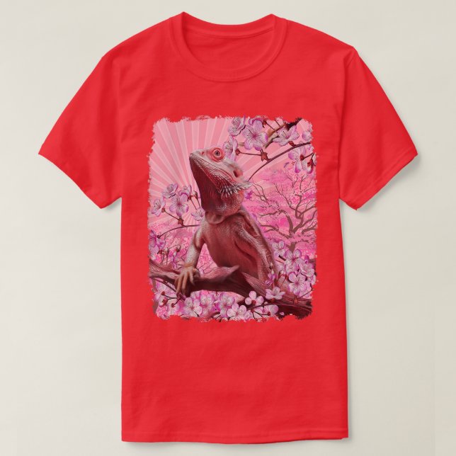 Bearded Dragon Aesthetic Rosa Sakura Cherry Blosso T Shirt (Design framsida)