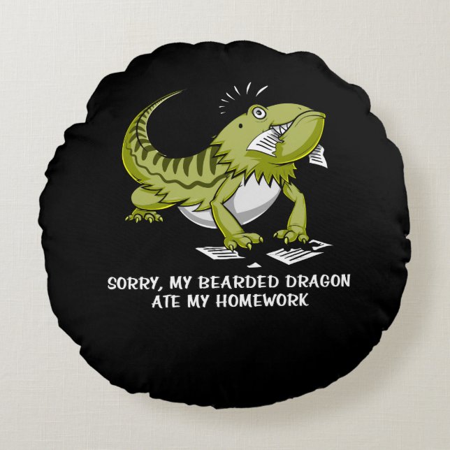Bearded Dragon Ate My Homworking Student Lizard Rund Kudde (Framsidan)