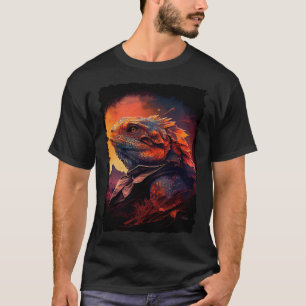 Bearded Dragon bergen sunset lizard retro 70s v T Shirt