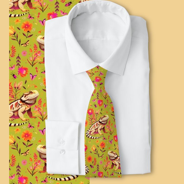 Bearded Dragon Blommigt - Reptile Älskare Gift Slips (Bearded dragon floral tie )