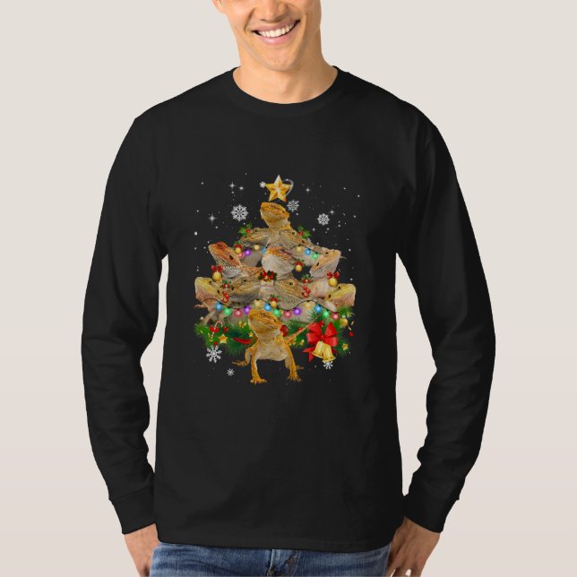 Bearded Dragon Christmas Tree Lights Pajamas Xmas T Shirt (Framsida)