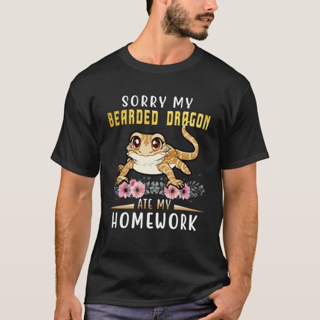 Bearded Dragon Cute Lizard  Beardie Ate My Homewor T Shirt (Framsida)