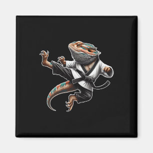 Bearded Dragon Flies Kick Pose Karate Samurai Nin Magnet