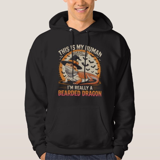 Bearded Dragon Funny Halloween Costume Art Hoodie (Framsida)