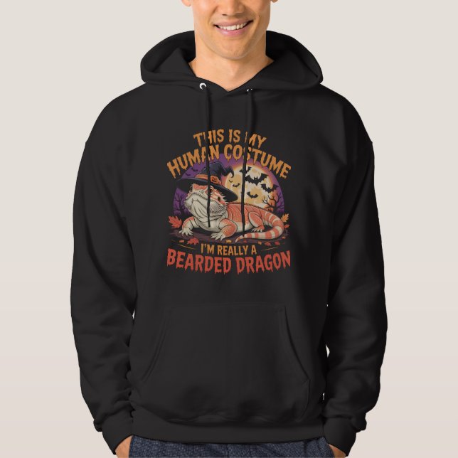 Bearded Dragon Funny Witch Halloween Design Hoodie (Framsida)