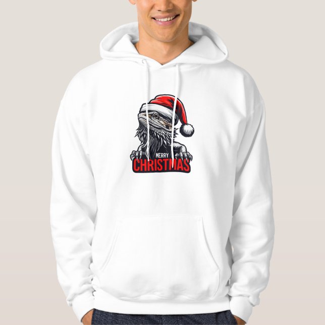 Bearded Dragon Julafton, God jul Santa Lizard Hoodie (Framsida)