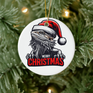 Bearded Dragon Julafton, God jul Santa Lizard Julgransprydnad Keramik