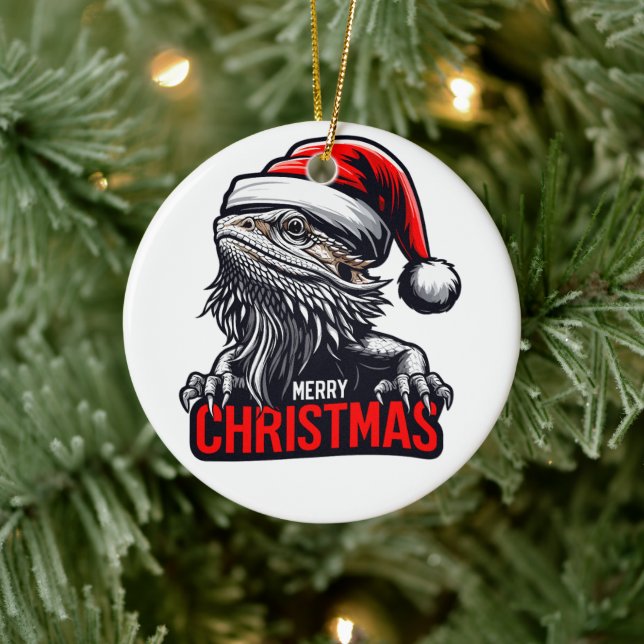 Bearded Dragon Julafton, God jul Santa Lizard Julgransprydnad Keramik (Träd)