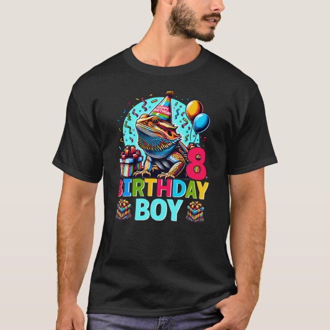 Bearded Dragon Lizard 8th Birthday 8 Year Old Boy  T Shirt (Framsida)