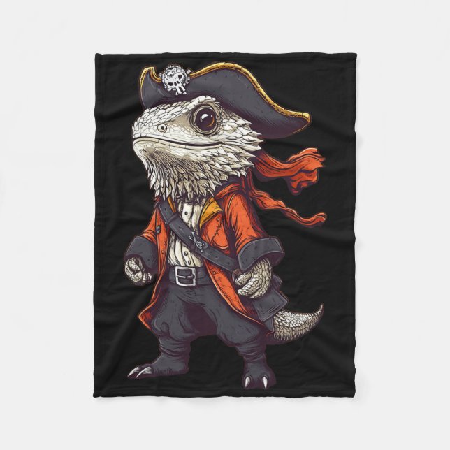 Bearded Dragon, nedtryckt som Pirat Funny Hallowee Fleecefilt (Framsidan)