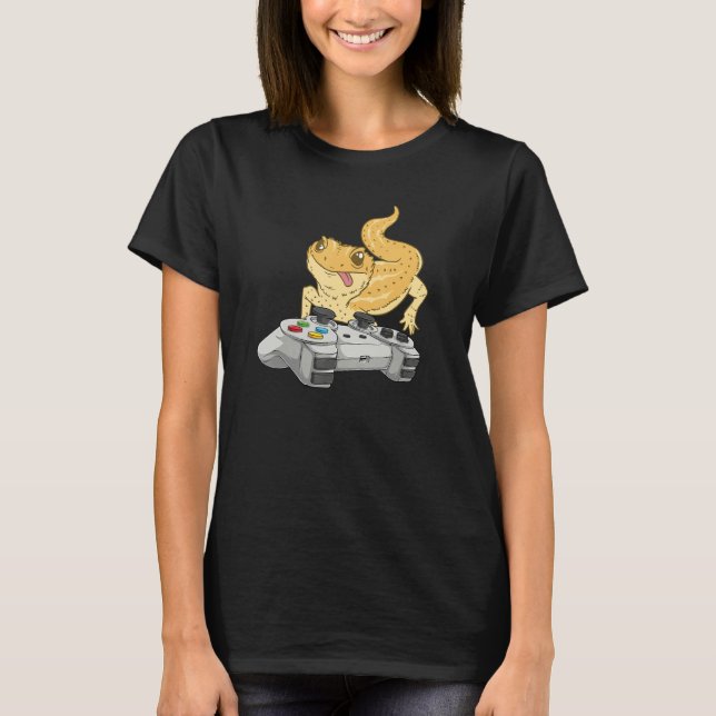 Bearded Dragon Playing Video Game  Reptile Lizard  T Shirt (Framsida)