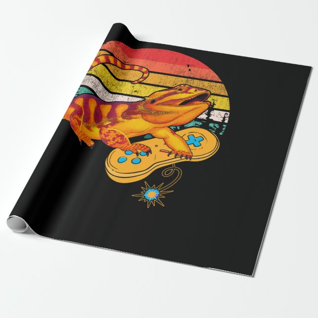 Bearded Dragon Playing Video Game Reptiles Pagona Presentpapper (Utrullad)