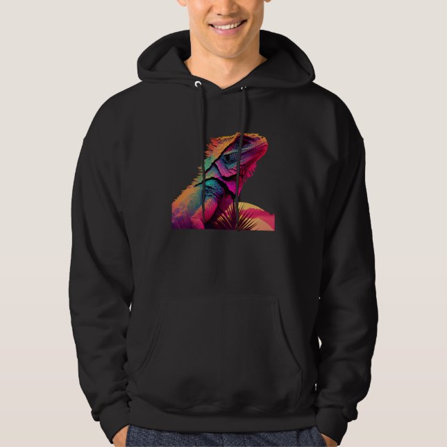 Bearded Dragon Pogona Lizard Vaporwave Hoodie (Framsida)