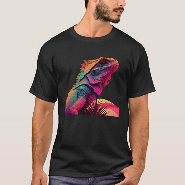 Bearded Dragon Pogona Lizard Vaporwave T Shirt (Framsida)