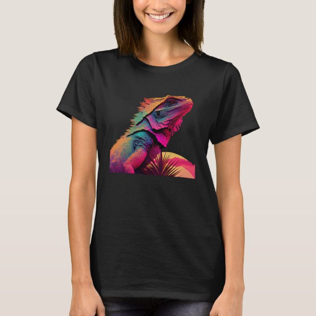 Bearded Dragon Pogona Lizard Vaporwave T Shirt (Framsida)