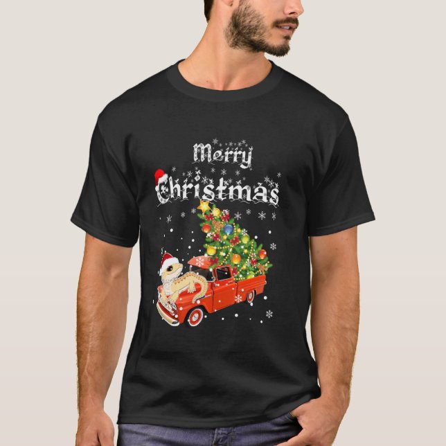Bearded Dragon Ride Red Truck Christmas Pajama T Shirt (Framsida)