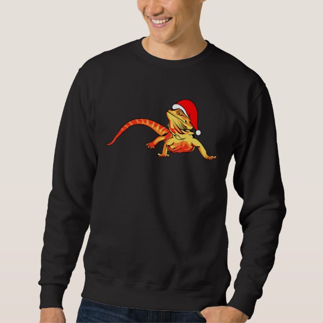 Bearded Dragon Santa Hat Christmas Pagona Lizard R Lång Ärmad Tröja (Framsida)