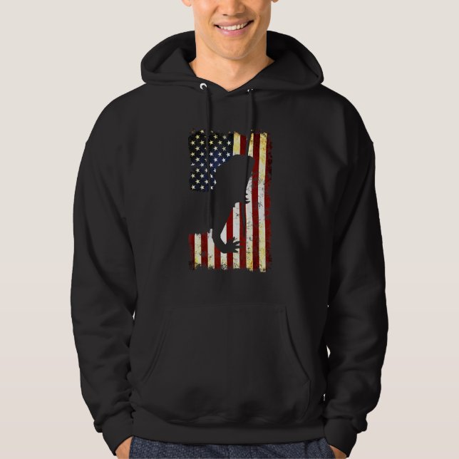 Bearded Dragon Silhouette American Flagga 4:e Jul Hoodie (Framsida)