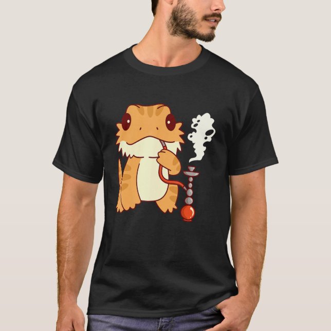 Bearded Dragon Smoking Hookah Pogona with Shisha T Shirt (Framsida)