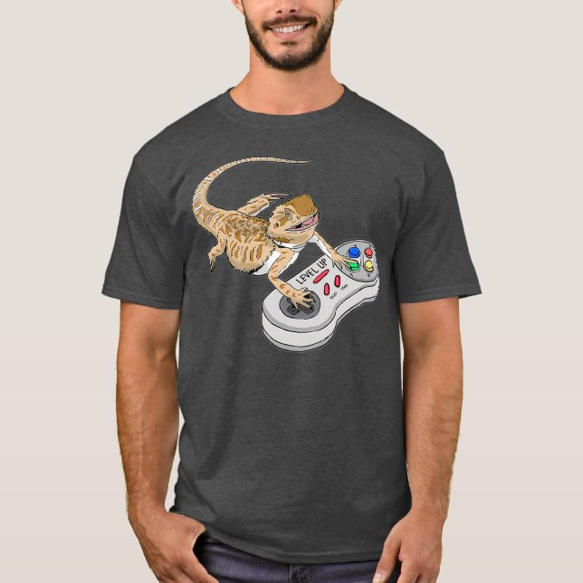 Bearded Dragon Spela upp videospel Reptiler T Shirt (Framsida)