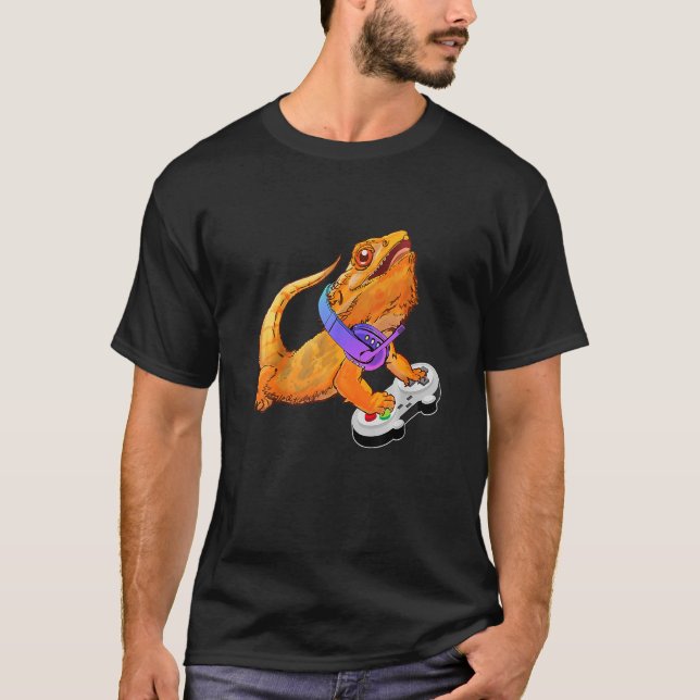 Bearded Dragon Spela videospel Gamer Boy Manar T Shirt (Framsida)