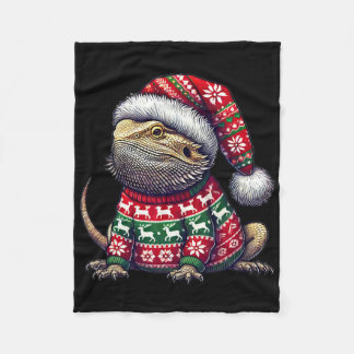 Bearded Dragon Ugly Sweater Santa Hat-julen Fleecefilt