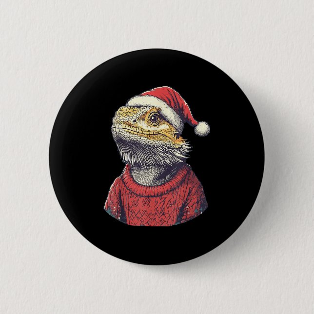 Bearded Dragon Ugly Sweater Santa Hat-julen Knapp (Framsida)